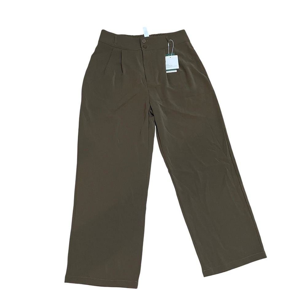 Halara Women's L Olive Brown High Waisted Wide Leg Pleated Trousers Career NWT - Picture 1 of 5